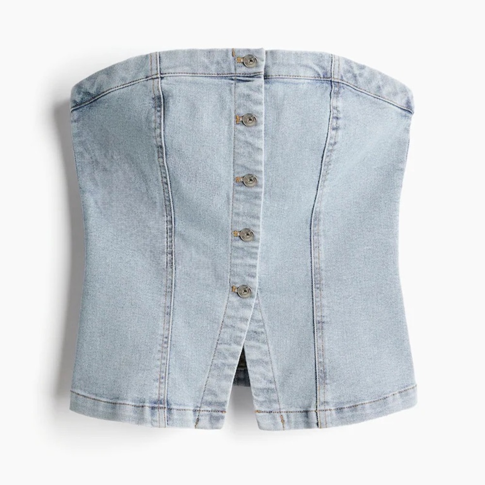 H&M Light Blue Denim Button Down Bandeau Top Size MEDIUM BNWT